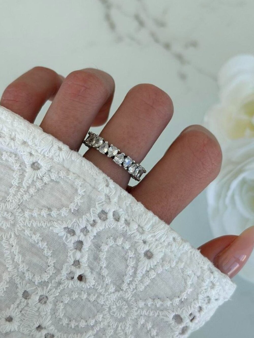 Sku0579Retro Silver White Gemstone Women Statement Ring Stainless steel+gift bag
